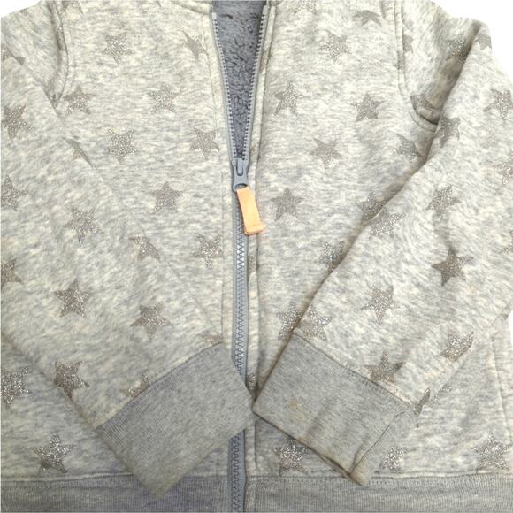 Crazy 8 Girl's Silver Glitter Star Sherpa Hoodie Full Zip Jacket Size Small - Picture 3 of 4